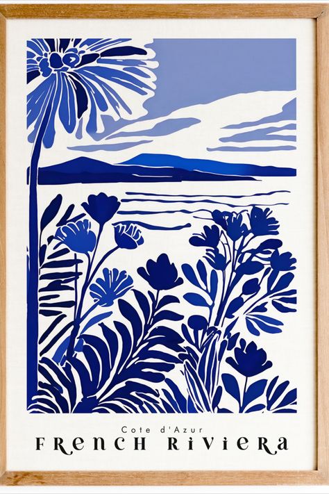 Vintage French Riviera, Indigo Walls, Coastal Landscape, Travel Wall, Travel Wall Art, Cote D’azur, Travel Inspired, Scenic Landscape, French Riviera