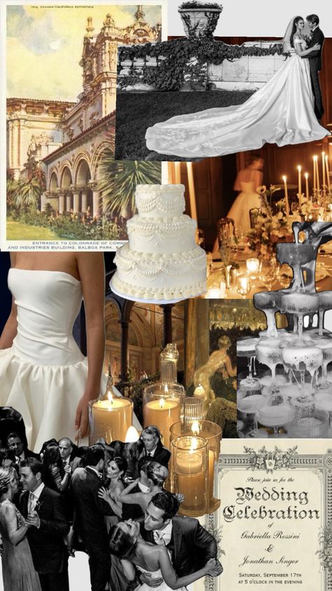 Wedding Inspo Old Money, New Money Wedding Aesthetic, Wedding Aesthetic Wallpaper Collage, Classic Wedding Aesthetic Decor, Wedding Aesthetic Collage, Classic Wedding Aesthetic Black And White, White Tie Wedding, Sicilian Wedding, Vintage Glam Wedding