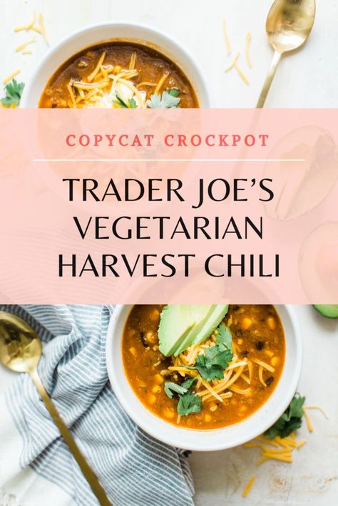 Harvest Chili, Trader Joes Vegetarian, Delicious Family Dinners, Vegetarian Chili Recipe, Dinner On A Budget, Crock Pot Soup, Vegetarian Soup, Crockpot Meals, Chili Recipe