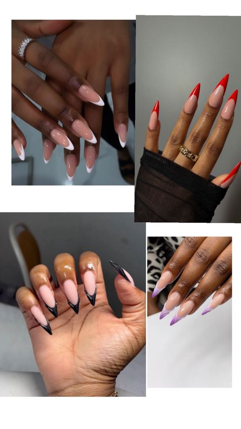 Almond stilleto French tip nail inspo French Tip Nails, Nail Tips, Nail Inspo, Almond, Nails