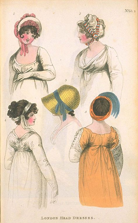 1805 Fashion, Regency Headwear, Regency Hats, 1820 Fashion, Regency Ball, Empire Fashion, Head Dresses, Regency Gown, Decades Of Fashion