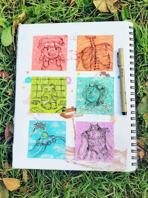 Sketchbook spread Sketchbook Ideas Sticky Notes, Sticky Note Sketchbook, Sticky Note Ideas, Sticky Note Doodles, Sketchbook Ideas Doodles, Doodle Aesthetic, Sketchbook Spread, Note Ideas, Note Doodles