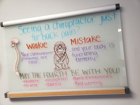 Chiropractic Whiteboard Ideas, Chiropractor Board Ideas, Chiropractic Benefits, Benefits Of Chiropractic Care, Chiropractic Marketing, Chiropractic Quotes, Office Board, May The Fourth Be With You, Chiropractic Care