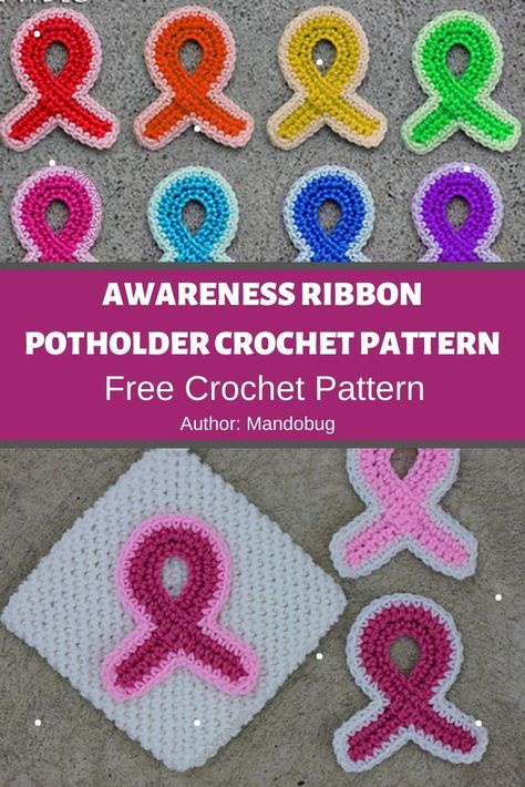 Awareness Ribbon Potholder Crochet Pattern - MyCrochetPattern Crochet Awareness Ribbon Pattern, Awareness Ribbon Crochet Pattern, Crochet Awareness Ribbon, Crochet Ribbon Pattern Free, Ribbon Crochet Pattern, Crochet Ribbon Pattern, Crochet Ribbon, Yarn Accessories, Crochet Symbols