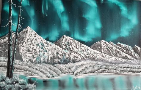 Northern lights inspired by Bob Ross - Sofic art - Paintings & Prints, Landscapes & Nature, Mountains - ArtPal Wet On Wet Technique, Nature Mountains, Paintings Prints, Outside World, Bob Ross, Paintings Art Prints, Buy Paintings, Paintings & Prints, Painted Signs