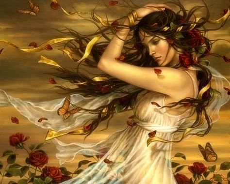 Art ID: 6061 Wind Art, Blowing In The Wind, Creation Photo, Autumn Fairy, Painted Ladies, Woman Painting, Figure Painting, Let Go, Original Oil Painting