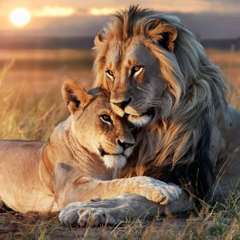 Male And Female Lions Together, Lion Couple, Lion King Drawings, Female Lion, Lion Family, Lion Photography, Lions Photos, Lion And Lioness, Il Re Leone