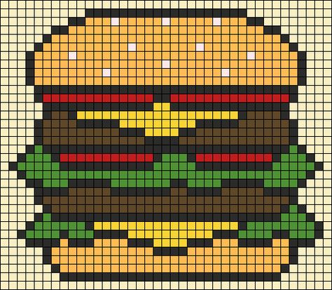 Pixel Art Food, Burger Food, Pencil Drawings For Beginners, Graph Crochet, Tiny Cross Stitch, Easy Pixel Art, Pixel Art Templates, Pixel Crochet, Graph Paper Art