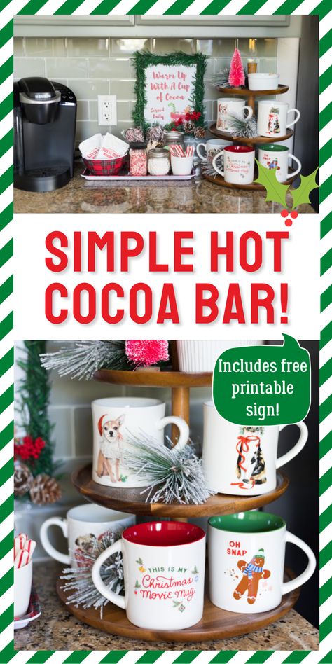 Try This Simple Hot Cocoa Bar Idea! - Design Improvised Small Hot Cocoa Station, Hot Cocoa Tray Ideas, Hot Cocoa Bar Kitchen Counter, Easy Hot Cocoa Bar, Winter Cocoa Bar, Small Hot Cocoa Bar Ideas, Small Hot Cocoa Bar, Hot Coco Bar Idea Kitchen, Hot Coco Bar Idea Christmas