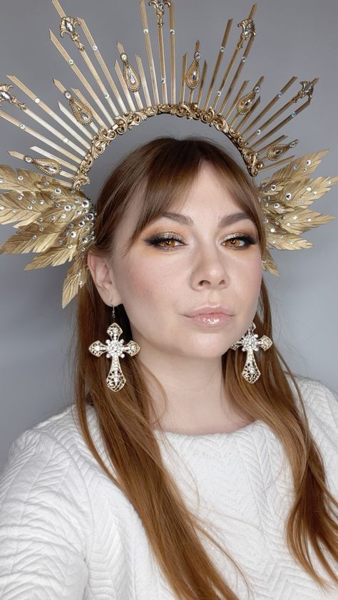 Angel Headpiece, Angel Crown, Worship Dance Outfits, Magic Clothes, Golden Angel, Angel Halo, Recycled Dress, Headpiece Diy, Halo Crown