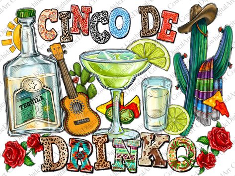 Cinco De Drinko, Spa Birthday, Custom T Shirt Printing, Drinks Design, Heat Press Machine, Spa Day, Tequila, Digital Download Etsy, Heat Transfer