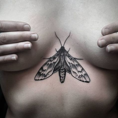 Single Needle Tattoo, Bug Tattoo, Wicked Tattoos, Best Tattoos For Women, Moth Tattoo, Sternum Tattoo, Black Ink Tattoos, Minimal Tattoo, Blackwork Tattoo