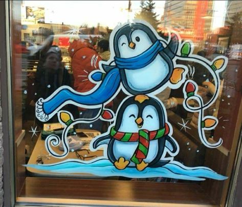 Painted Window Art, Christmas Window Painting, Window Mural, Christmas Window Display, Winter Window, Christmas Window Decorations, Painting Snow, Holiday Painting, Christmas Window