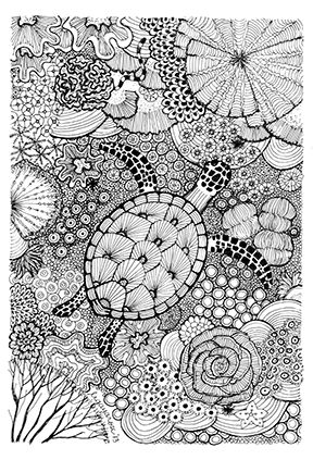 I am fairly adept at snorkeling since I was a kid. I just love the feeling of weightlessness while on water. And the reef fish and the corals? How can I justly describe their colors, patterns and … Coral Reef Zentangle, Sea Doodles, Coral Reef Drawing, Zentangle Cards, Turtle Background, Reef Fish, Coloring Pages Free Printable, Drawing Journal, Line Artwork