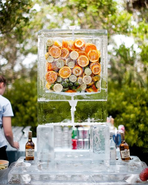 Old School Wedding, Ice Sculpture Wedding, Drinks Dispenser, Ice Luge, Frozen Decorations, Reception Bar, Ice Carving, Ice Bar, Island Photography