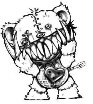 Creepy Bear Drawing, Creepy Teddy Bear Drawing, Scary Teddy Bear Drawing, Voodoo Doll Tattoo Cute, Creepy Bear, Scary Teddy Bear, Voodoo Doll Tattoo, Cute Monsters Drawings, Horror Drawing