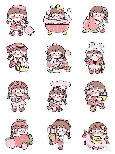 Kawaii Korean Stickers Printable, Mini Drawings Cute, Sticker Album Diy, Kawaii Girl Stickers, Momo Sticker, Sticker Design Inspiration, Cute Easy Doodles, Korean Stickers, Cute Doodle