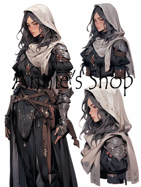 Fantasy Travel Outfit Art, Cleric Character Design, Elf Female, Female Hunter, Warrior Outfit, Hunter Outfit, Fair Outfits, Female Elf, Bad Haircut