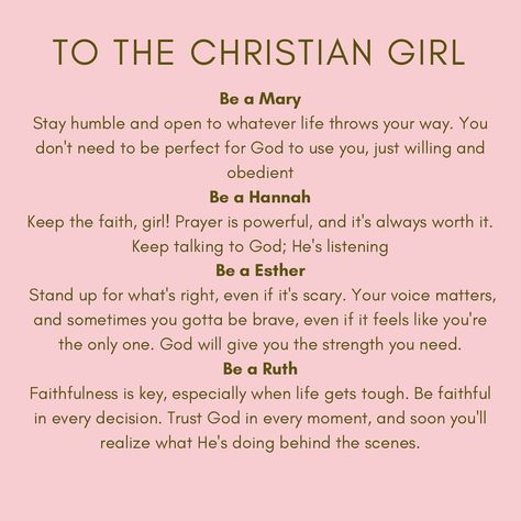 TO THE CHRISTIAN GIRL Be a Mary Stay humble and open to whatever life throws your way. You don’t need to be perfect for God to use you… | Instagram How To Be Humble Christian, How To Be A Good Christian Girl, How To Be A Better Christian, Woman Of God Quotes, Godly Aesthetic, Mary Prayers, Christian Girl Quotes, Bible Quotes For Women, Holy Girl