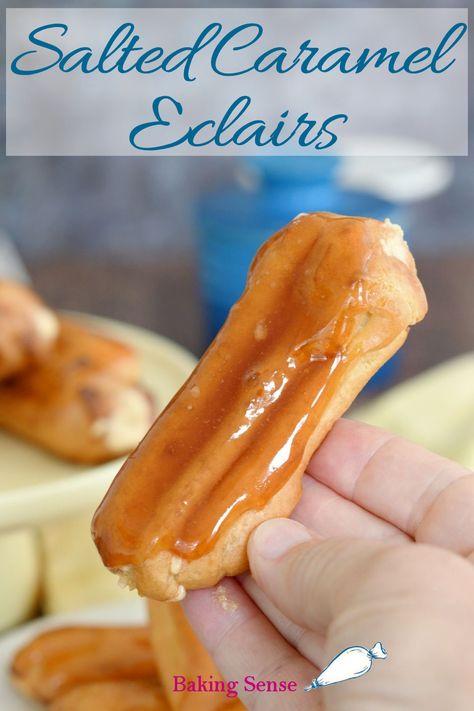 Caramel Pastry Cream, Caramel Eclairs, Caramel Pastry, Caramel Doughnuts, Salted Caramel Icing, Eclair Cream, Eclair Recipe, Puff Pastry Filling, Caramel Dip