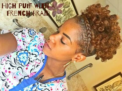 The French Braided High Puff  Read the article here - http://www.blackhairinformation.com/general-articles/hairstyles-general-articles/french-braided-high-puff/ #naturalhairstyles Short Black Hair, Side Bun, Natural Curly Hair, Curly Updo, Beautiful Natural Hair, Pelo Afro, Natural Hair Beauty, Natural Hair Updo, Natural Hair Inspiration