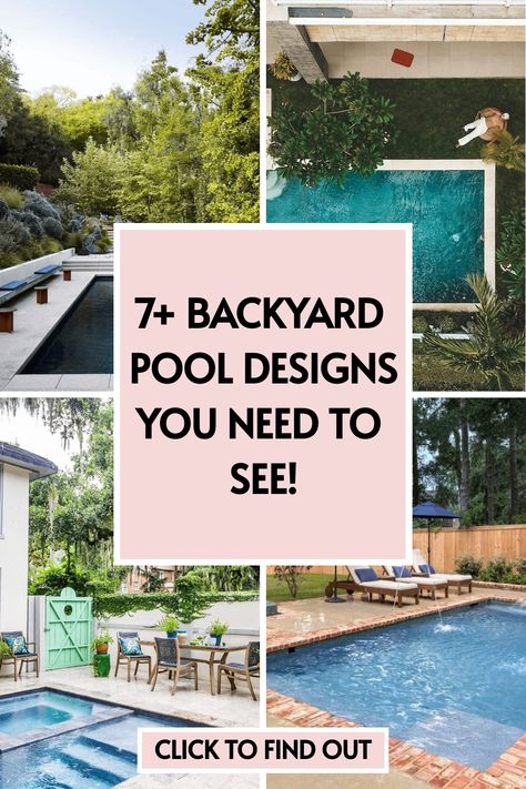 7 backyard pool designs Smaller Backyard Pools, Plunge Pools Backyard, Backyard Pool Layout, Backyard Pool Oasis, Pool Area Landscaping, Lap Pool Designs, Pool Landscaping Ideas, Pool Oasis, Backyard Pool Parties