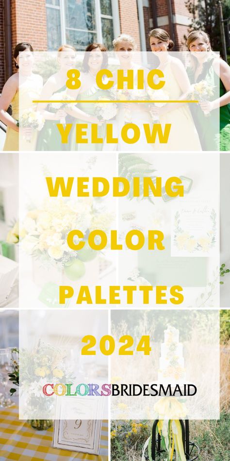 Yellow and White Wedding Color Palettes 2024, Yellow Bridesmaid Dresses, White Bridal Gown - ColorsBridesmaid Canary Yellow Wedding Color Schemes, Spring Wedding Colors Yellow, Yellow Spring Wedding Theme, Yellow And Brown Wedding Theme, Pale Yellow Bridal Bouquet, Yellow Themed Wedding Color Schemes, Wedding Color Yellow, White And Yellow Wedding Theme, Light Yellow Color Combinations