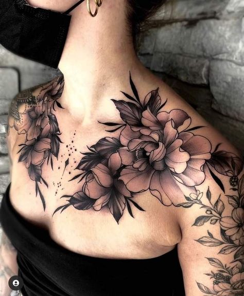 Chest Tattoo Cover Up, Chest Tattoo Designs Female, Chest Neck Tattoo, Chest Tattoo Female Upper, Tattoo Aesthetics, Full Chest Tattoos, Neck Art, Peony Tattoo, Throat Tattoo