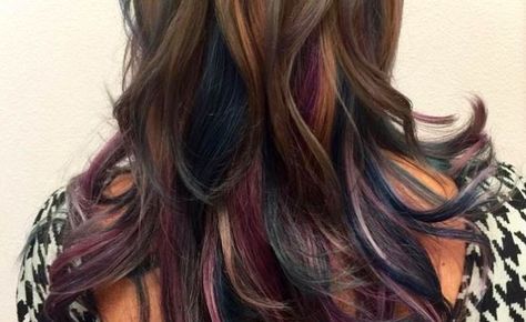 Oil slick hair: The rainbow trend that’s PERFECT for brunettes Oil Slick Hair Color, Oil Slick Hair, Slick Hair, Underlights Hair, Mermaid Hair Color, Rainbow Hair Color, Pretty Hair Color, Hair Affair, Oil Slick