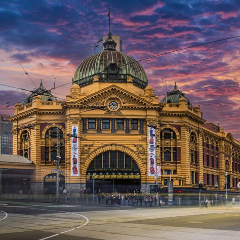 Sky Captions, Flinders Street Station, Perfect Days, Sunset Background, Red Sunset, Sky Photos, Melbourne Victoria, Ink Ideas, Red Sky