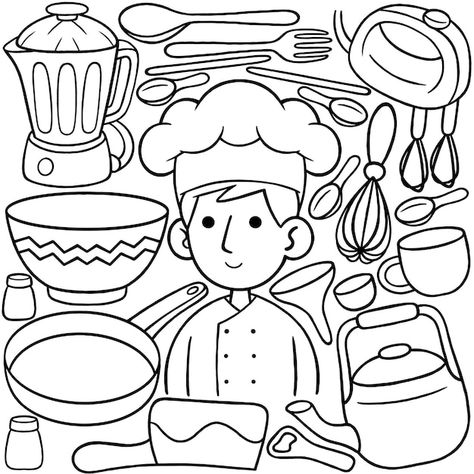 Woman chef kawaii doodle vector illustra... | Premium Vector #Freepik #vector #character-sketch #chef-character #chef-cartoon #kid-chef Chef Drawing, Chef Character, Doodle Line Art, Chef Cartoon, Kawaii Doodle, Kid Chef, Minecraft Blocks, Doodle Vector, Female Chef