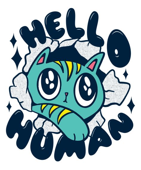 Cute Baby Cat Hello Human Art Aesthetic Design | Women's Fashion T-shirt Gift Idea. Get yours now on Redbubble. Perfect for cat lovers. Redbubble T Shirt, Design Kaos Aesthetic, Kaos Aesthetic, Cat Staring, Cat Tshirt Design, Hello Design, Design Kaos, Tshirt Printing, Saying Hello