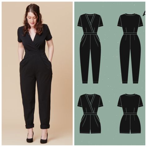 Pantsuit Pattern Sewing, Suit Pattern Women Fashion, Chic Sewing Patterns, Dark Academia Sewing Patterns, Edgy Sewing Patterns, Business Casual Sewing Patterns, Jumpsuit Sewing Patterns For Women, Beginner Friendly Sewing Patterns, Free Jumpsuit Sewing Pattern