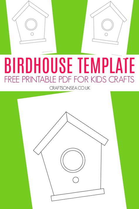 Preschool Birdhouse Craft, Bird Paper Craft Templates Free Printable, Bird House Patterns Free, Birdhouse Template Free Printable, Bird House Craft Preschool, Bird House Template Free Printable, Bird House Craft For Kids, Paper Birds Template, Bird House Template