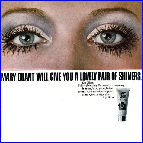 Mary Quant 1960s Mod Makeup, 60's Makeup, Max Factor Lipstick, Mod Makeup, 1950s Makeup, 1960s Makeup, Cosmetics Ads, Vintage Beauty Products, Vintage Makeup Ads