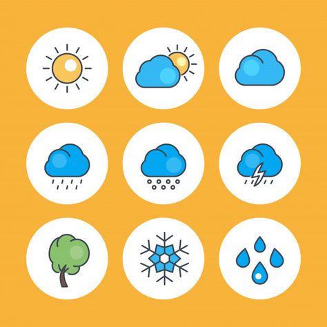 Weather Stickers, Weather Illustration, Weather Icon, Flat Icons, Hand Art Kids, Weather Icons, Weather Report, Graduation Project, Report Template