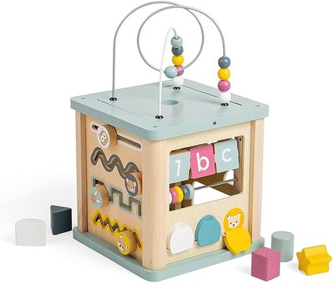 Amazon.com: Bigjigs Toys 100% FSC® Certified Activity Cube : Toys & Games Activity Cube Baby, Fine Motor Development, Pattern Game, Baby Activity Center, Sustainable Toys, Motor Development, Cube Toy, Activity Cube, Learning Toys For Toddlers