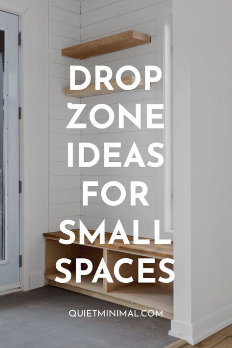 Hallway Closet Drop Zone, Small Laundry Room Drop Zone, Small Hall Storage, Hall Organisation Ideas, Small Entry Organization Ideas, Small Entrance Hall Storage Ideas, Extra Small Mudroom Ideas, Small Hallway Mudroom Ideas, Drop Space Ideas