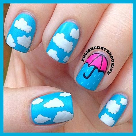 Umbrella Nails Umbrella Nails, Nail Art Fall, Easter Nails Easy, Nails April, Trending Nail Art, April Nails, Pastel Nails Designs, Fake Nails Designs, Nail Art Gel