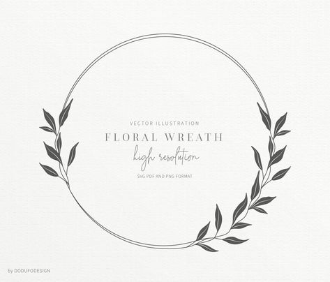 Circle Wreath Drawing, Tattoo Wreath, Flat Florals, Branch Frame, Floral Wreath Svg, Leaf Svg, Leaves Clipart, Framed Tattoo, Gala Gonzalez