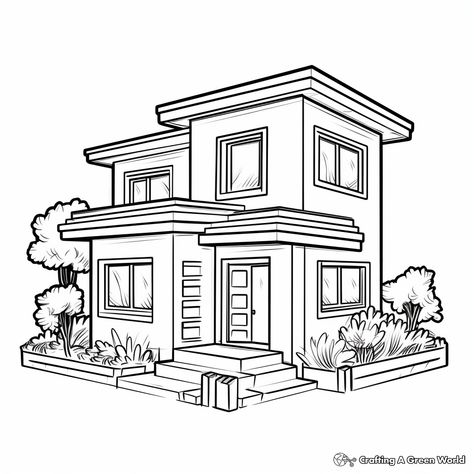 House Coloring Pages Free Printable, Home Coloring Pages, Kindergarten Coloring Pages, House Cartoon, House Colouring Pages, Butterfly Plants, Colour Pencil, Cool Coloring Pages, Apa Aja