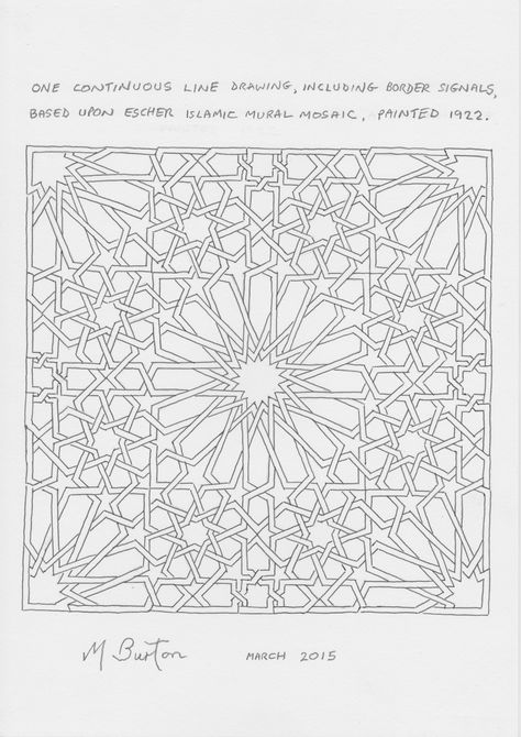 Islamic Graphic Design, Escher Paintings, Islamic Mosaic, Mosaic Painting, Line Artist, Easy Mandala Drawing, Plastic Canvas Stitches, Geometric Pattern Art, Single Line Drawing