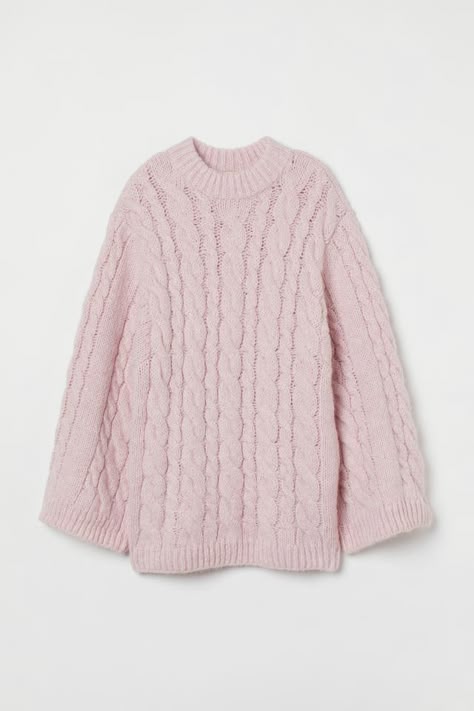 Jumper Aesthetic, Hm Outfits, Pink Oversized Sweater, Pink Cable Knit Sweater, Jumper Outfit, Pink Jumper, Pink Knit Sweater, Oversized Jumper, Cable Knit Jumper