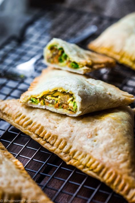 Vegetable Pasties (GF) - Wholesome Patisserie Gluten Free Pasties, Vegetable Pastry, Curry Sandwich, Vegetarian Pasties, Oven Roasted Fries, Vegetarian Pastries, Vegetable Pasties, Easy Pastry, Sandwich Recipes Indian