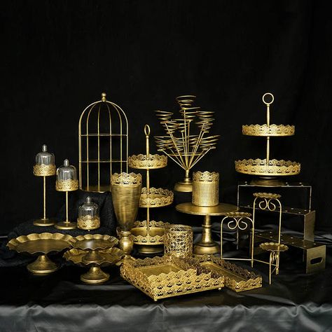 Birdcage Wedding Cake, Dessert Table Party, Birdcage Wedding, Gold Cake Stand, Gold Dessert, Metal Cake Stand, Gold Cupcakes, Cake Stand Set, Decoration Bar