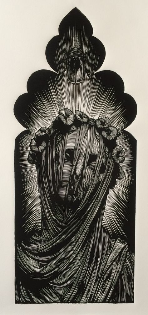 Veiled Virgin Tattoo, Veiled Vestal Virgin, Veiled Vestal, Dark Goddesses, Vestal Virgin, Veiled Woman, Art 2024, Lino Cut, White Artwork