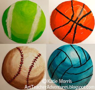 Might be a great lesson for next year -- connection to Math as well . . . Adventures of an Art Teacher: Sports Spheres Sports Art Projects, Sport Art Projects, Classe D'art, 8th Grade Art, Art Lessons Middle School, 6th Grade Art, 4th Grade Art, 5th Grade Art, 3rd Grade Art