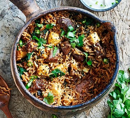 Lamb biryani Easy Biryani, Lamb Biryani, Indian Side Dishes, Lamb Curry, Lamb Dishes, Dessert Candles, Bbc Good Food, Biryani Recipe, Bbc Good Food Recipes