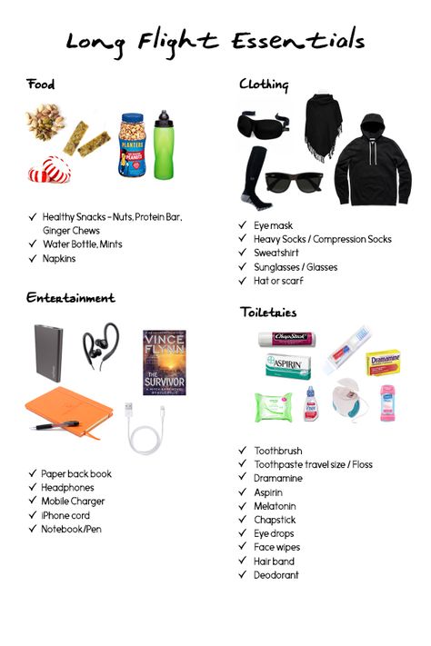 Long flight essentials - click for more trips on surviving long flights! Long Flight Essentials, Surviving Long Flights, Long Flight Tips, Flight Tips, Travel Packing Checklist, Flight Essentials, Travel Bag Essentials, Beach Packing, Moving Packing