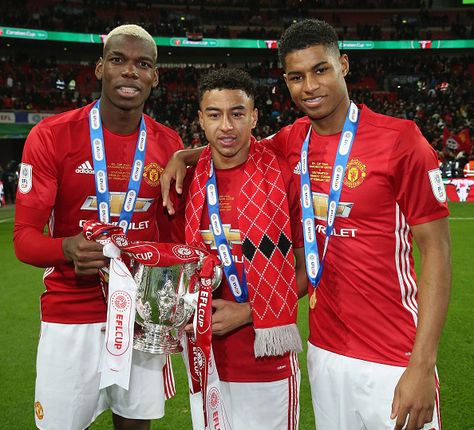 Paul Pogba Jesse Lingard and Marcus Rashford of Manchester United celebrates after the EFL Cup Final match between Manchester United and Southampton... Cristiano Ronaldo Celebration, Ronaldo Celebration, Liverpool Premier League, Cristiano Ronaldo Manchester, Manchester United Team, Jesse Lingard, Neymar Jr Wallpapers, Manchester United Players, Manchester United Soccer